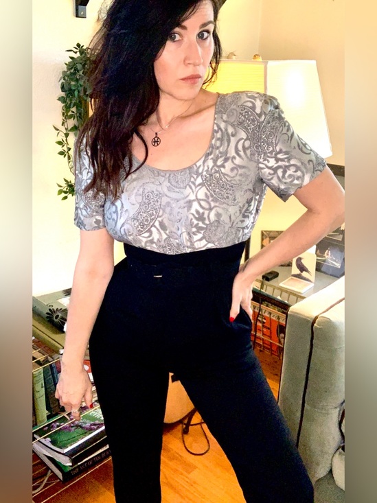 Pants - Amazing Vintage 80s Silver Paisley jumpsuit